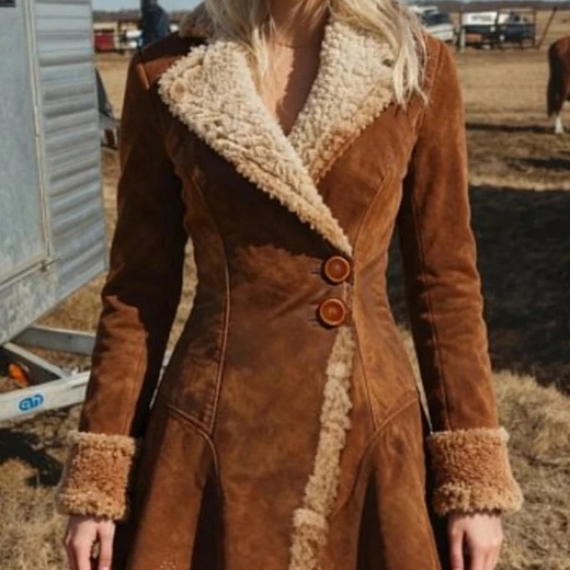 Women's Suede Fur Collar Coat Western Plush Autumn And Winter Fashionable Warm Coat Outdoor Windproof Slim Fit Windbreaker - Image 2