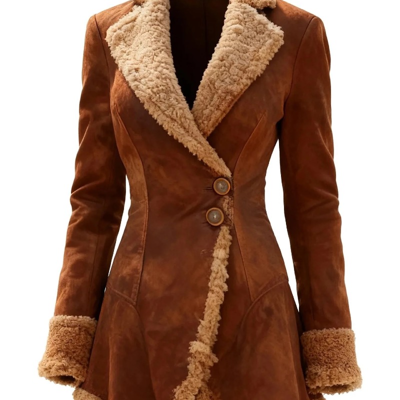 Women's Suede Fur Collar Coat Western Plush Autumn And Winter Fashionable Warm Coat Outdoor Windproof Slim Fit Windbreaker - Image 4