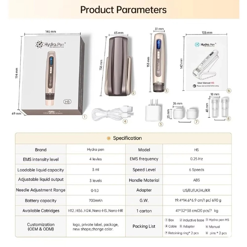 New EMS Microcurrent Hydra Pen H5 Mesotherapy Automatical Serum Applicator Beauty & Care Derma Microneedling Pen - Image 3