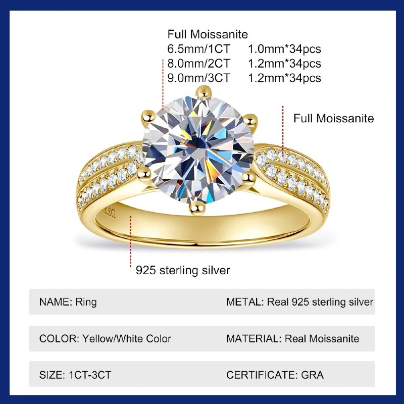 Sweetrain 1CT-3CT All Moissanite Ring Women Wedding Lab Diamond Band S925 Sterling Silver Engagement Finger Rings GRA Certified - Image 3