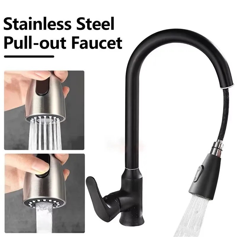Kitchen Faucets Brushed Nickel Pull Out Kitchen Sink Water Tap Deck Mounted Mixer Stream Sprayer Head Hot Cold Taps Sliver - Image 4
